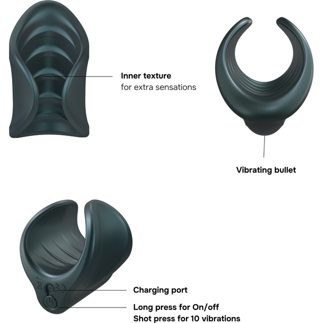 Серый сквозной мастурбатор с вибрацией Manwan Starter. Фотография 4.