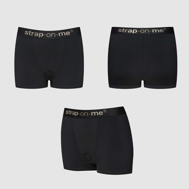 Черные трусики-боксеры для фиксации насадок Strap-on-me Harness Lingerie Allure - size XL. Фотография 10.