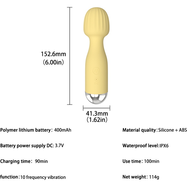 Желтый мини-вибратор с шаровидной головкой. Фотография 5.