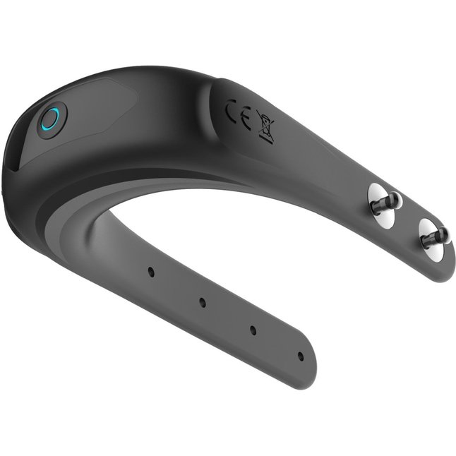 Черное эрекционное виброкольцо на ремешках. Фотография 3.