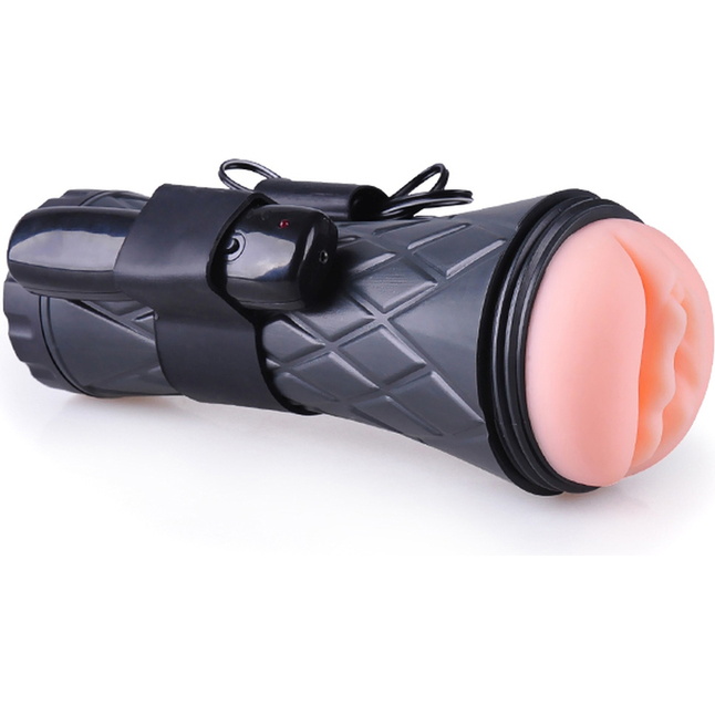 Телесный мастурбатор-вагина в черной колбе с вибрацией. Фотография 6.