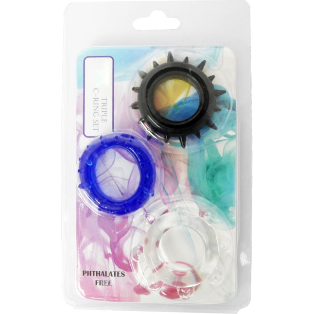 Набор из 3 эрекционных колец разного цвета и рельефа. Фотография 2.