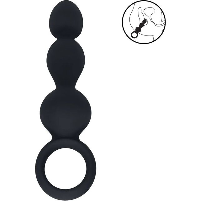 Черная анальная елочка Beaded Silicone Anal Probe with Loop - Levelz