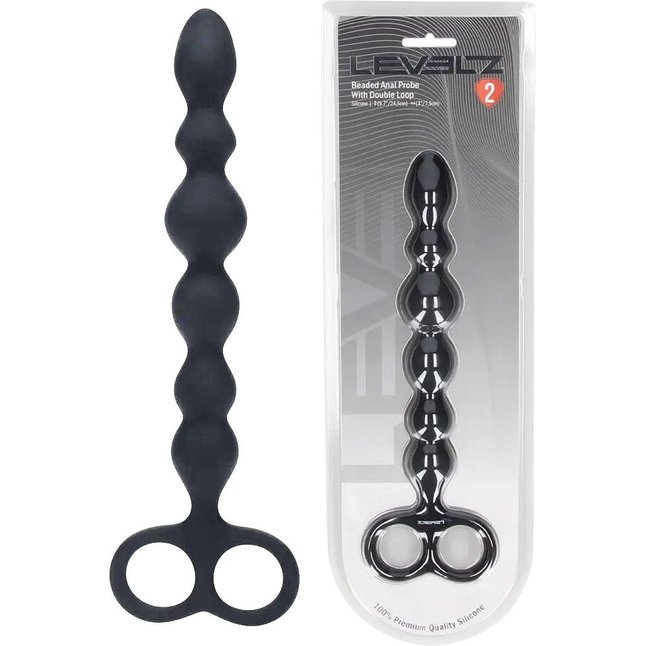 Черная анальная цепочка Beaded Silicone Anal Probe with Double Loop - 24 см - Levelz. Фотография 2.