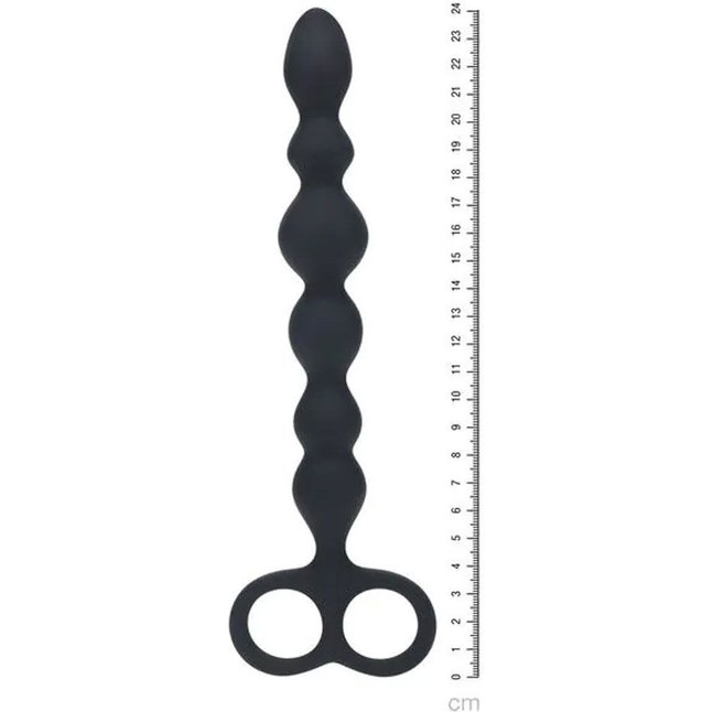 Черная анальная цепочка Beaded Silicone Anal Probe with Double Loop - 24 см - Levelz. Фотография 3.
