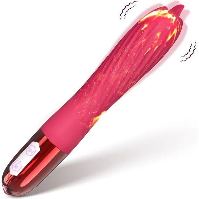 Розовый вибратор с функцией нагрева и подвижным язычком - 18 см