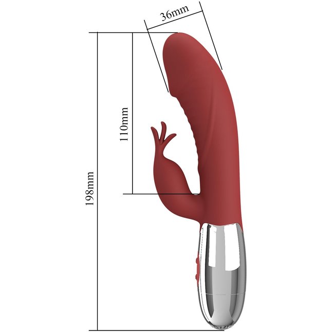 Красный вибратор со стимулятором клитора Rasmussen - 19,8 см - Pretty Love. Фотография 6.