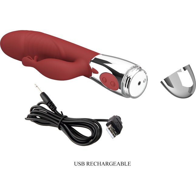 Красный вибратор со стимулятором клитора Rasmussen - 19,8 см - Pretty Love. Фотография 8.