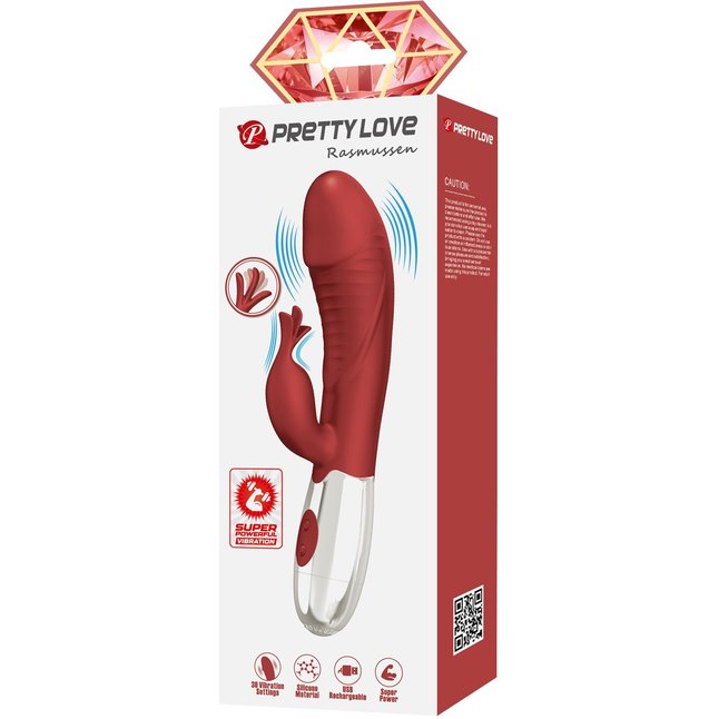 Красный вибратор со стимулятором клитора Rasmussen - 19,8 см - Pretty Love. Фотография 9.