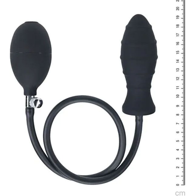 Черная анальная втулка с функцией расширения Ribbed Inflatable Silicone Anal Plug - Levelz. Фотография 4.
