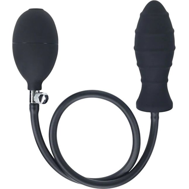 Черная анальная втулка с функцией расширения Ribbed Inflatable Silicone Anal Plug - Levelz