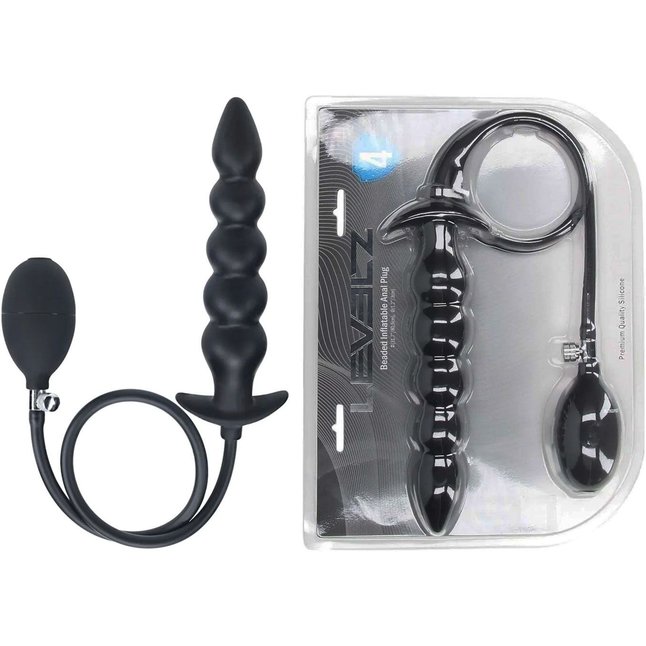 Черная анальная елочка с функцие расширения Beaded Inflatable Silicone Anal Plug - Levelz. Фотография 3.