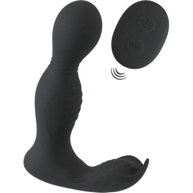 Черная анальная пробка с вибрацией, вращением и пультом ДУ RC Butt Plug with 2 Functions - You2Toys