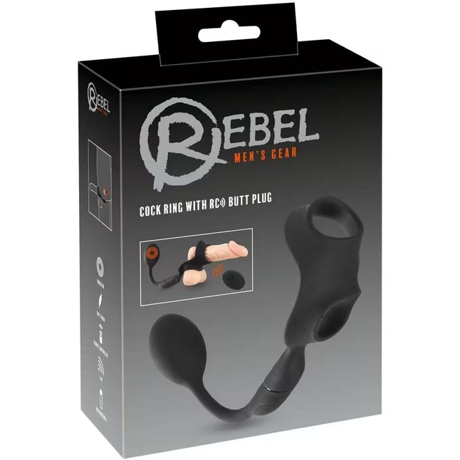 Черное виброкольцо с анальной пробкой Cock Ring with RC Butt Plug - You2Toys. Фотография 2.