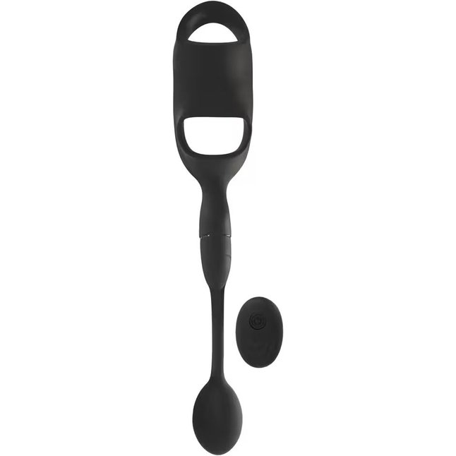 Черное виброкольцо с анальной пробкой Cock Ring with RC Butt Plug - You2Toys. Фотография 3.