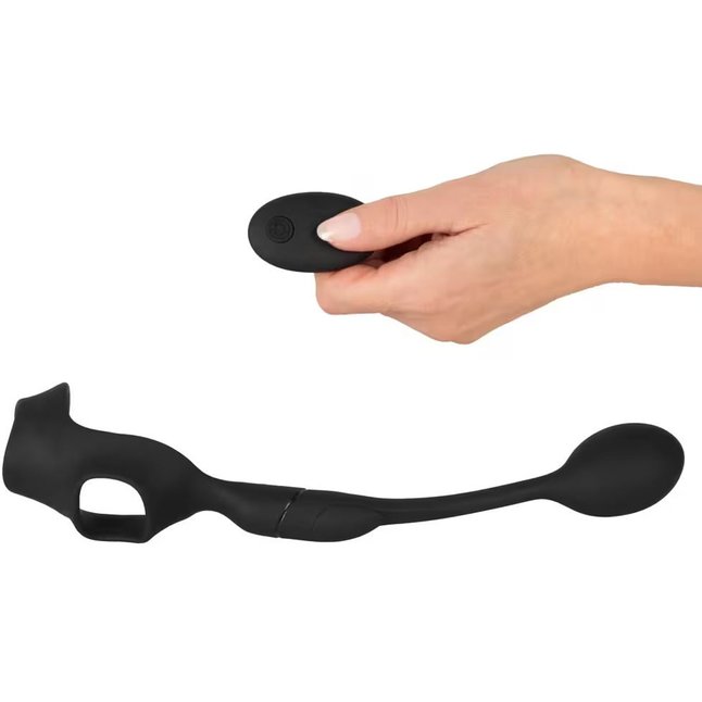 Черное виброкольцо с анальной пробкой Cock Ring with RC Butt Plug - You2Toys. Фотография 4.
