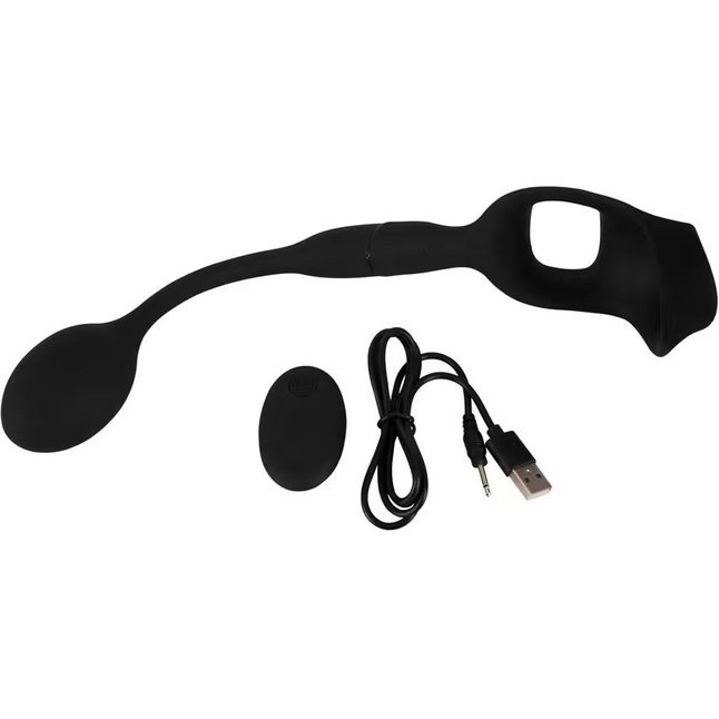 Черное виброкольцо с анальной пробкой Cock Ring with RC Butt Plug - You2Toys. Фотография 6.
