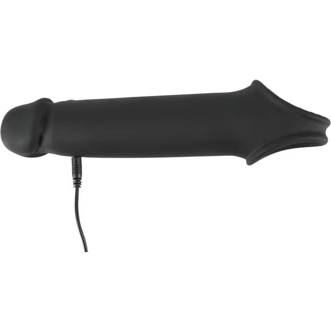 Черная вибронасадка для пениса с хомутом для мошонки и пультом ДУ Remote Controlled Penis Extension - Rebel. Фотография 7.