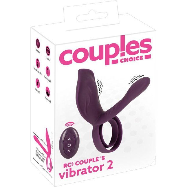 Фиолетовая насадка на член с клиторальным отростком и пультом ДУ RC Couple’s Vibrator 2 - Couples Choice. Фотография 2.