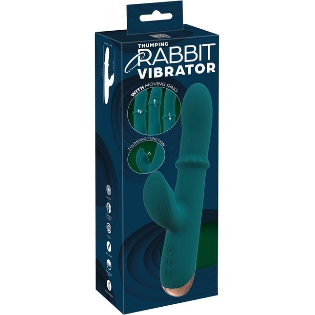 Зеленый вибратор-кролик с подвижным кольцом Thumping Rabbit Vibrator - 22,7 см - You2Toys. Фотография 2.