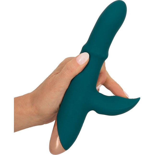 Зеленый вибратор-кролик с подвижным кольцом Thumping Rabbit Vibrator - 22,7 см - You2Toys. Фотография 7.