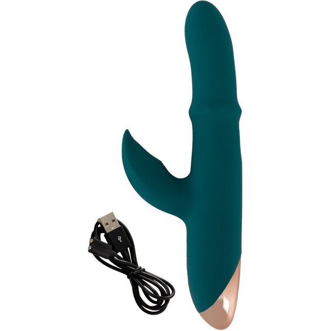 Зеленый вибратор-кролик с подвижным кольцом Thumping Rabbit Vibrator - 22,7 см - You2Toys. Фотография 9.