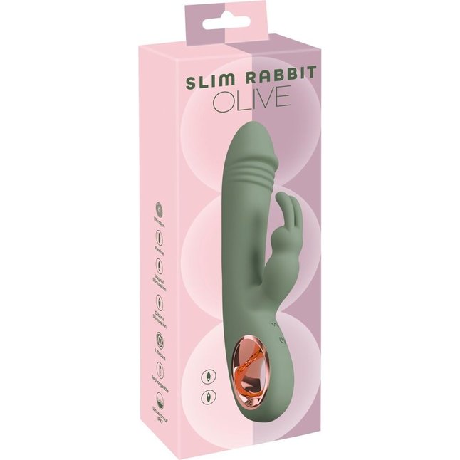 Оливковый вибратор-кролик Slim Rabbit Olive - 21,4 см - You2Toys. Фотография 2.