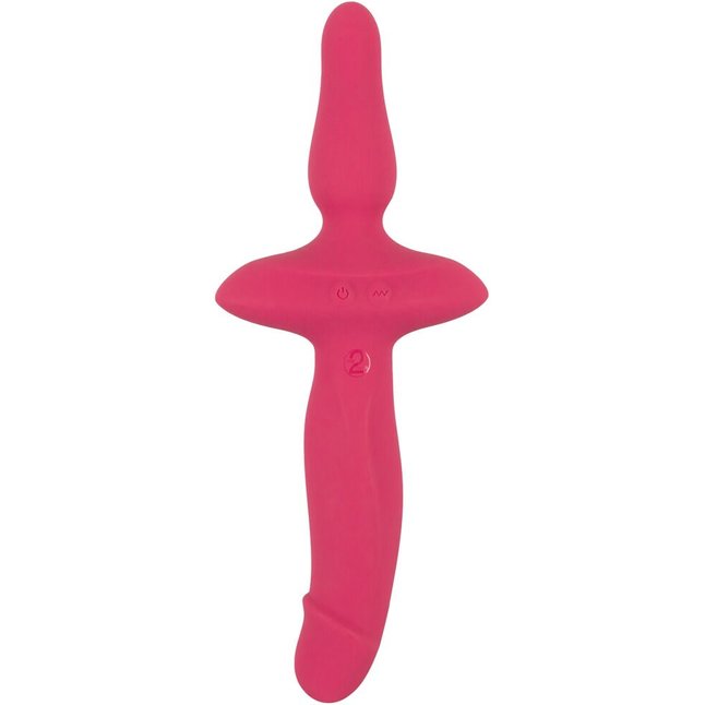 Розовый двусторонний вибратор 2in1 Vibrator Butt Plug - Couples Choice. Фотография 3.