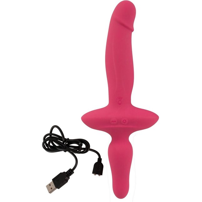 Розовый двусторонний вибратор 2in1 Vibrator Butt Plug - Couples Choice. Фотография 8.