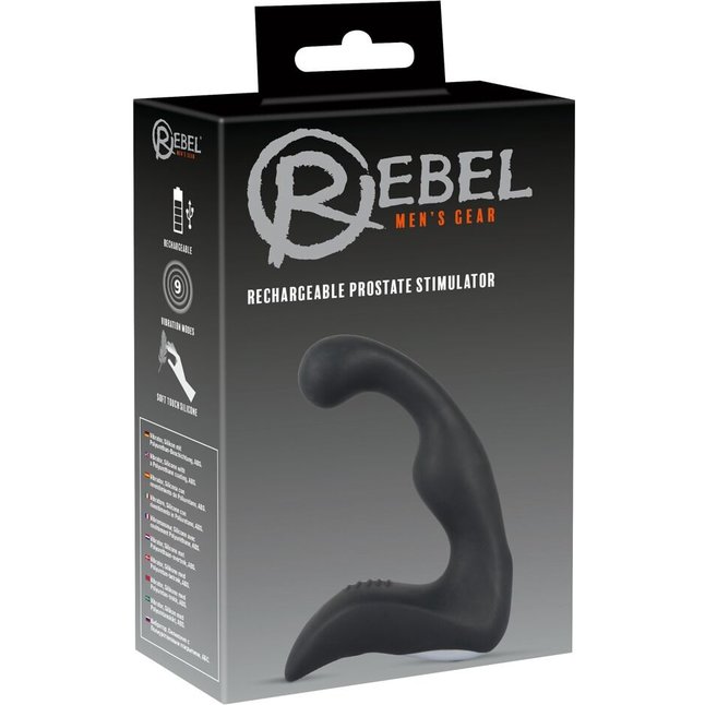 Черный перезаряжаемый стимулятор простаты с вибрацией - 14,6 см - Rebel. Фотография 2.