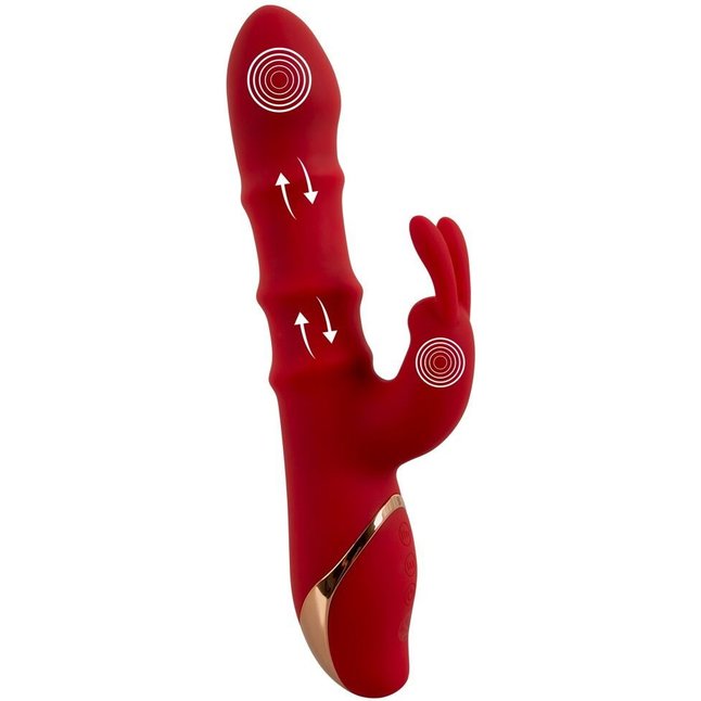 Красный вибратор-кролик с 3 подвижными кольцами Rabbit Vibrator with 3 Moving Rings - 23,7 см - You2Toys. Фотография 8.