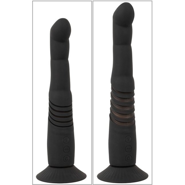 Черный вибратор с поступательными движениями G and P-Spot Thrusting Vibrator - 23 см - Couples Choice. Фотография 5.