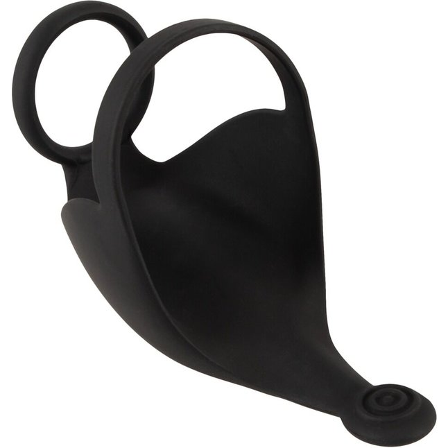 Черная вибронасадка для эрекции и стимуляции мошонки Cock ring with RC ball massager - Rebel. Фотография 3.