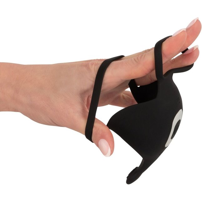 Черная вибронасадка для эрекции и стимуляции мошонки Cock ring with RC ball massager - Rebel. Фотография 6.
