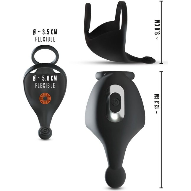 Черная вибронасадка для эрекции и стимуляции мошонки Cock ring with RC ball massager - Rebel. Фотография 10.