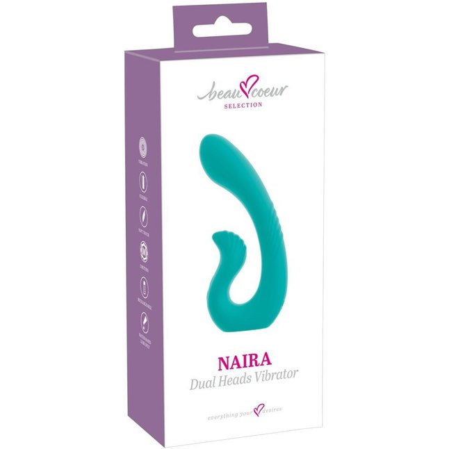 Бирюзовый вибратор NAIRA Dual Heads Vibrator - 17,5 см - Beau coeur. Фотография 2.