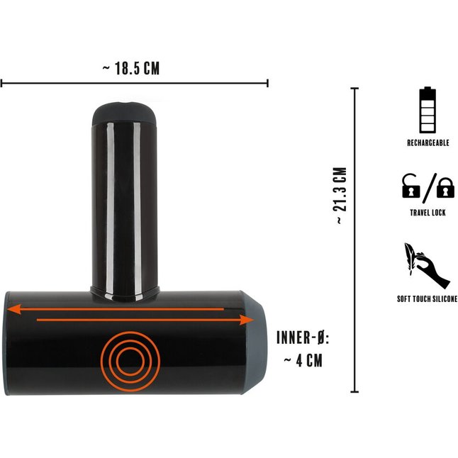 Черный мастурбатор с удобной ручкой Masturbator with 2 Functions - Rebel. Фотография 8.
