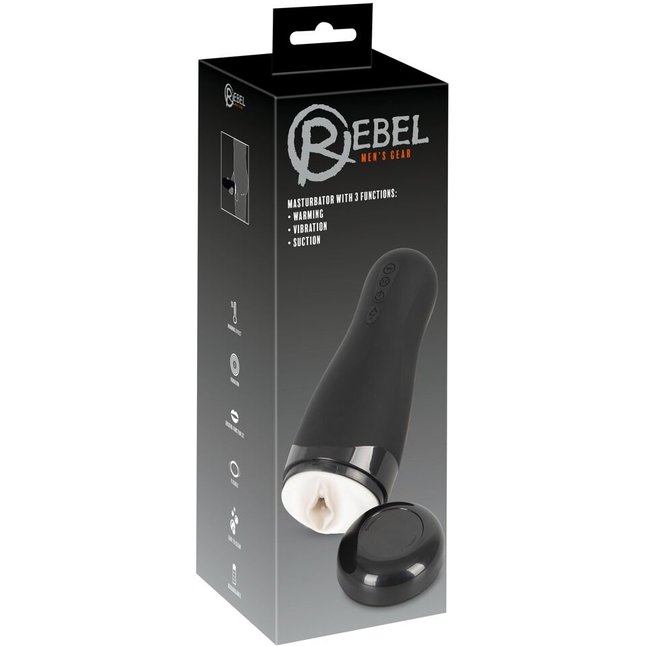 Черный вибромастурбатор с подогревом Masturbator with 3 Functions - Rebel. Фотография 2.