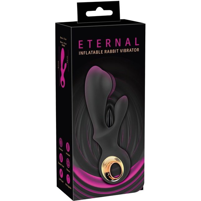 Черный вибратор-кролик с функцией расширения Inflatable Rabbit Vibrator - 18,3 см - Eternal. Фотография 2.