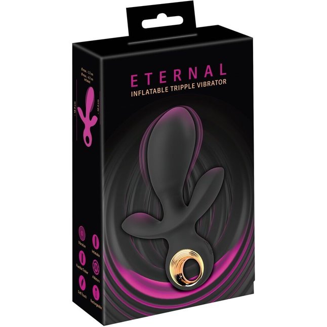 Черный вибратор с функцией расширения Inflatable Triple Vibrator - 18,9 см - Eternal. Фотография 2.