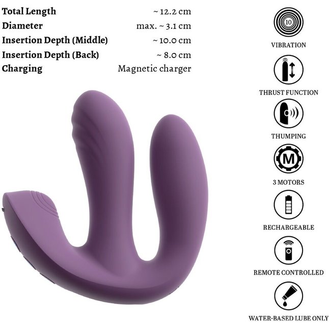 Фиолетовый тройной вибратор MIREVA RC Triple Hands-Free Vibrator - Beau coeur. Фотография 11.