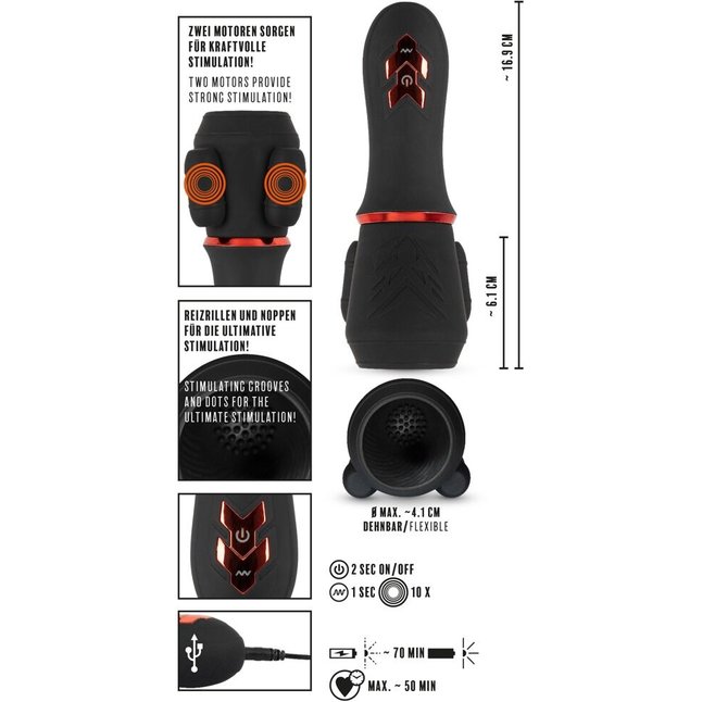 Мастурбатор для головки полового члена Glans Masturbator with 2 Motors - Rebel. Фотография 9.