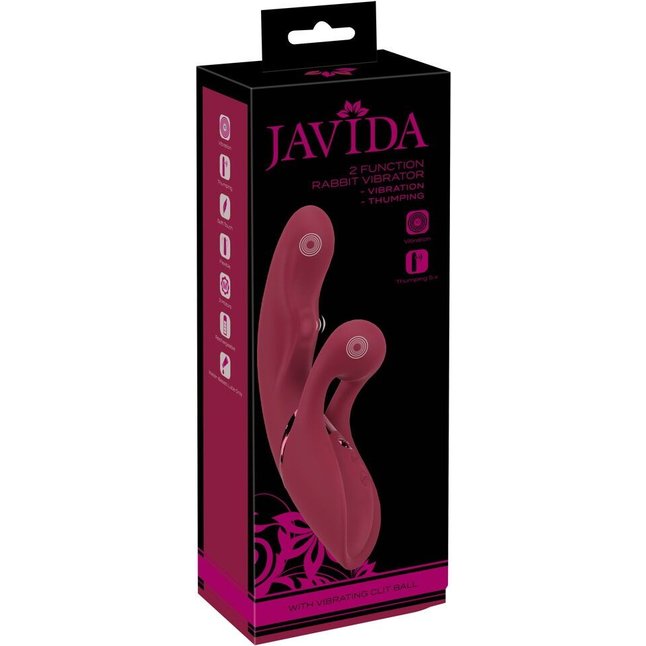 Малиновый вибратор-кролик с функцией постукивания 2 Function Rabbit Vibrator - 22,3 см - JAVIDA. Фотография 2.