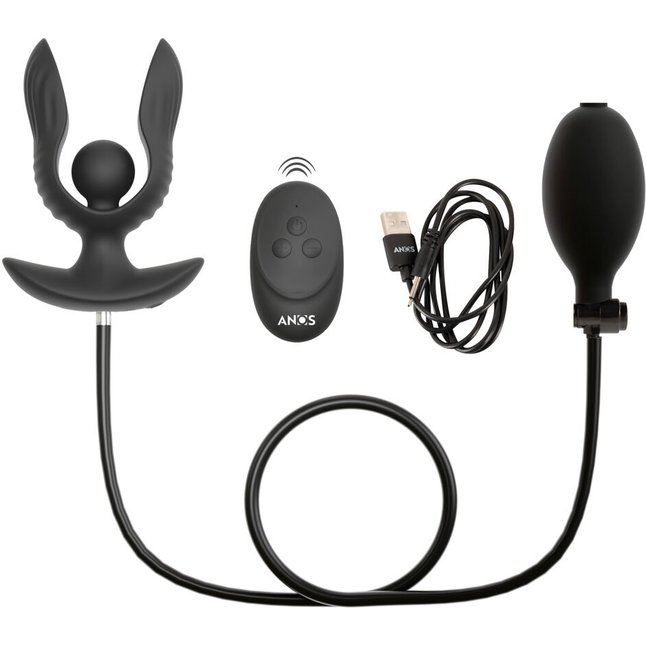 Черная расширяющаяся анальная пробка с вибрацией RC Inflatable Expander Plug with Vibration - Anos. Фотография 12.