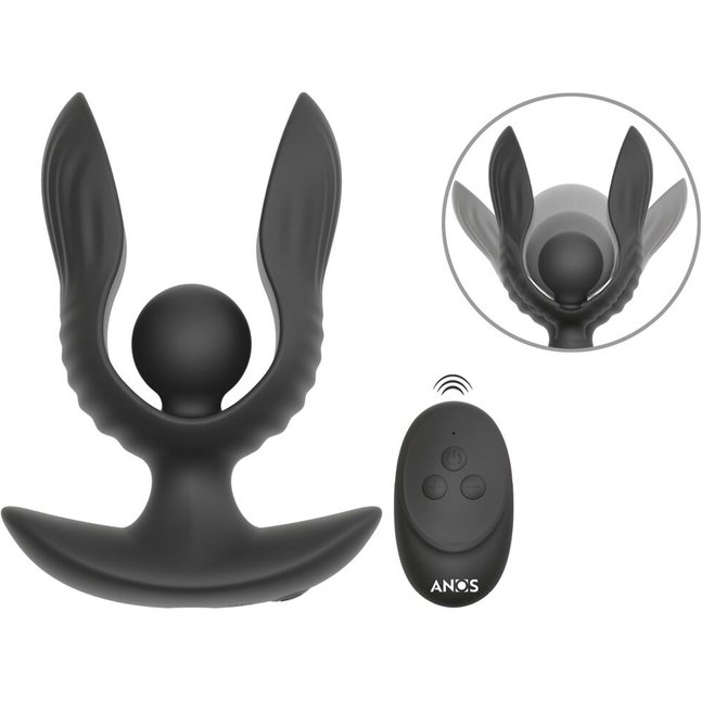 Черная расширяющаяся анальная пробка с вибрацией RC Inflatable Expander Plug with Vibration - Anos. Фотография 3.