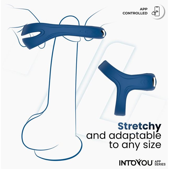 Синее интерактивное эрекционное виброкольцо Rank. Фотография 4.