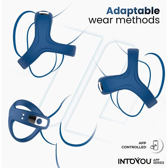 Синее интерактивное эрекционное виброкольцо Rank. Фотография 5.