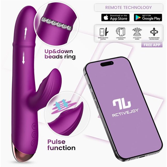 Фиолетовый интерактивный вибратор-кролик с кольцом из бусин и пульсацией Sendel. Фотография 8.