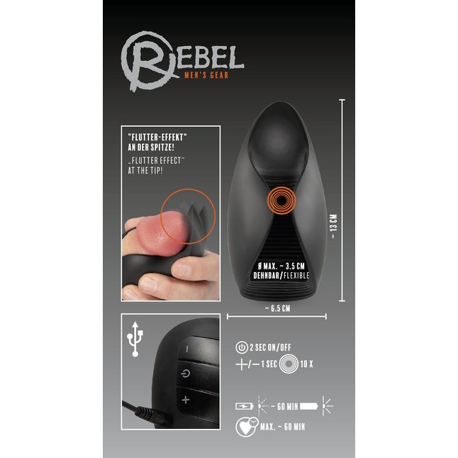 Черный мастурбатор с гибкими крылышками - Rebel. Фотография 12.