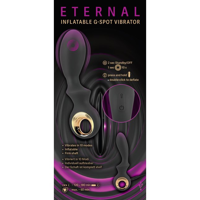 Черный вибратор для точки G с функцией расширения - 18,1 см - Eternal. Фотография 12.